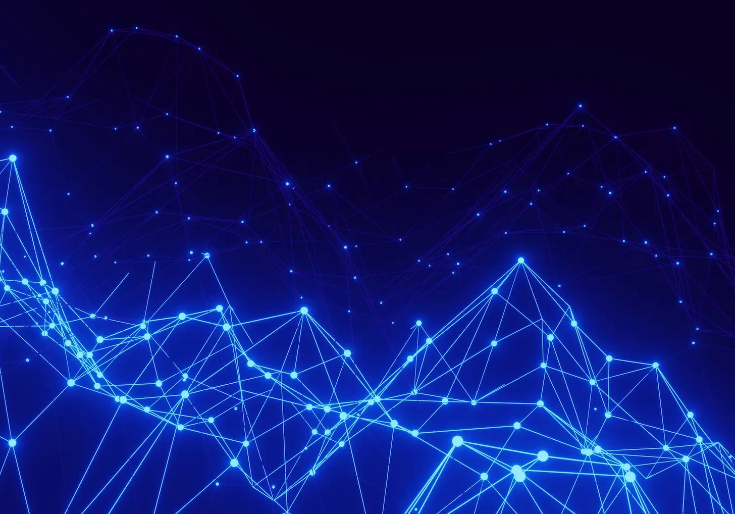 Illustration abstraite représentant un réseau numérique bleu, symbolisant la connectivité, les données et les technologies avancées.