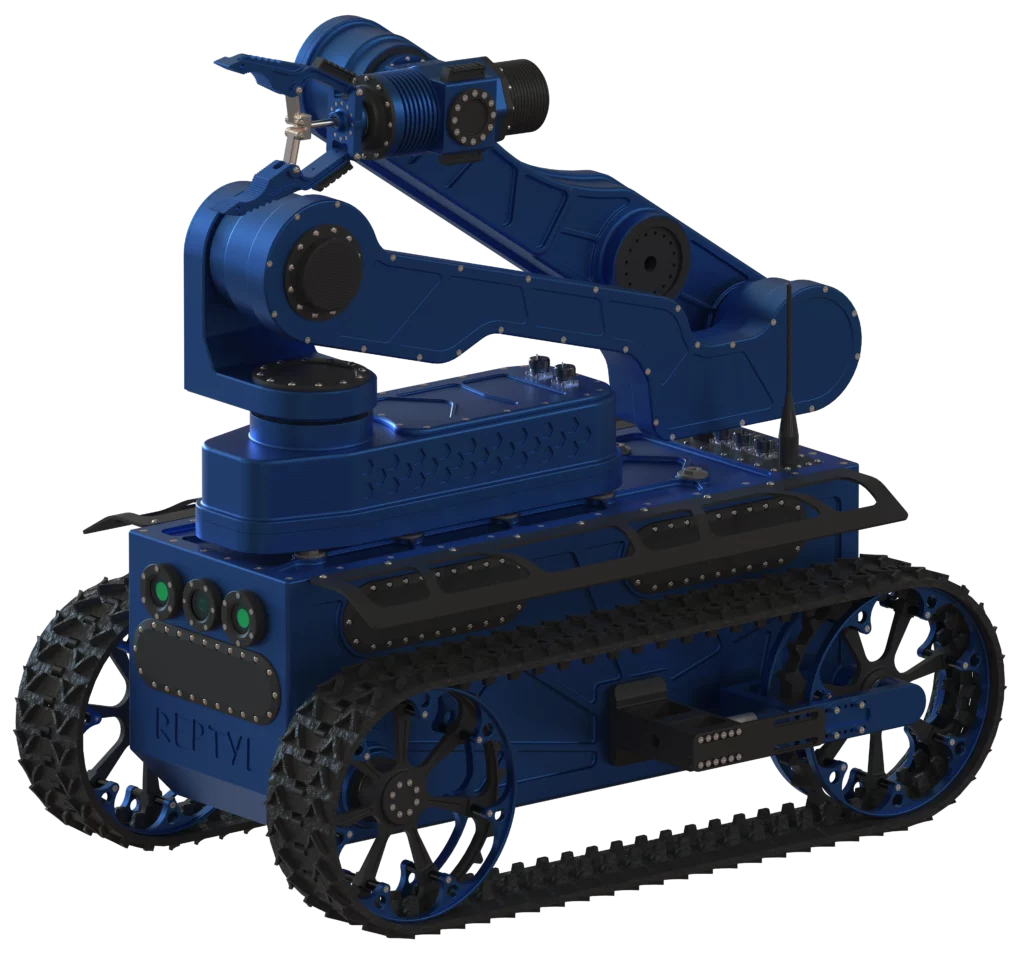 Le Reptyl de Sfynx Industry est un robot chenillé polyvalent équipé d’un bras articulé à trois axes. Conçu pour les interventions techniques et la manipulation en environnement difficile, il allie robustesse et précision. Sa structure bleue en aluminium renforcé offre une excellente résistance aux chocs et aux conditions extrêmes, tandis que ses chenilles assurent une mobilité optimale sur tous types de terrains. Le bras motorisé permet la saisie, le déplacement ou l’inspection d’objets à distance, idéal pour les opérations industrielles, la maintenance ou la sécurité.