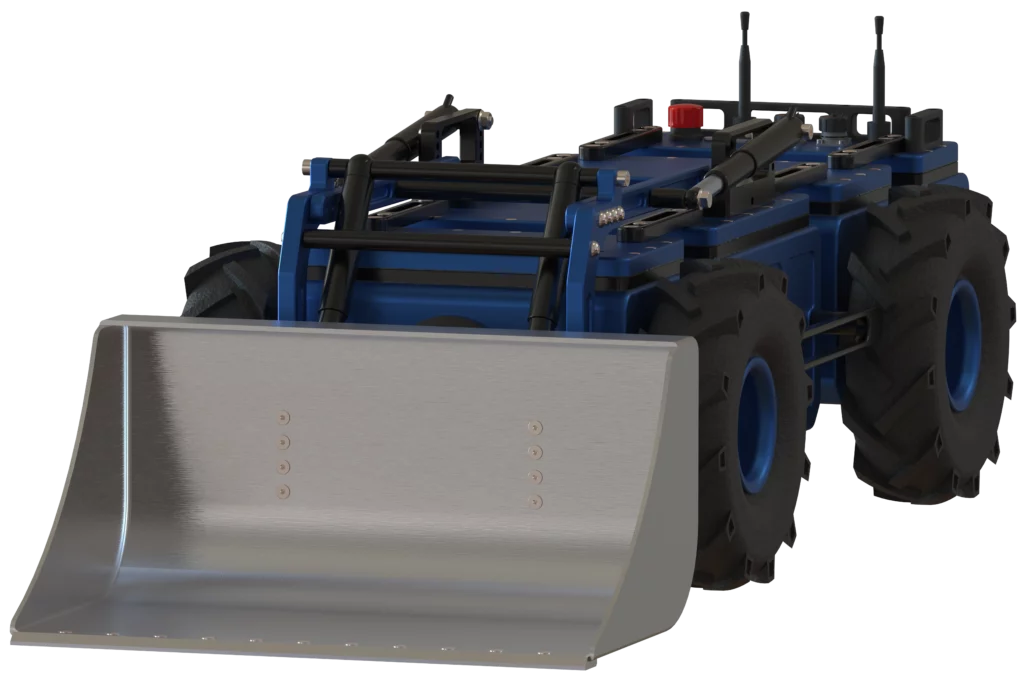 Robot MODULO II équipé d’une lame frontale.