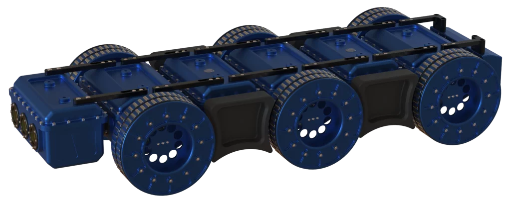 Plateforme robotique modulaire MODULO I avec modules motorisés et roues magnétiques intégrées.